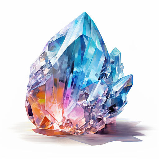 Crystal clipart in the style of Impressionistic Art, on white background