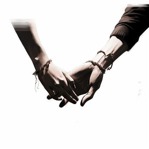 Silhouette of hands holding in Chiaroscuro style on white background