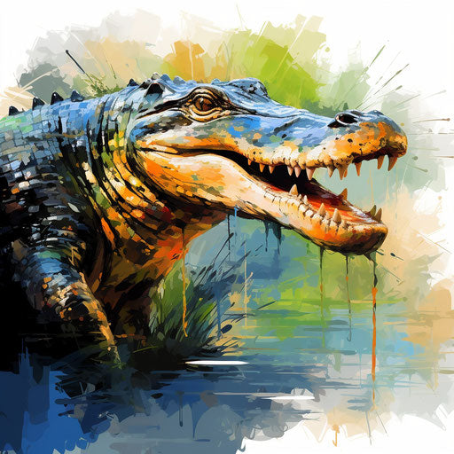 Alligator Clipart in Impressionistic Art Style, white bg
