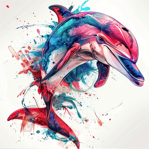 Surreal dolphin tattoo with unusual colors