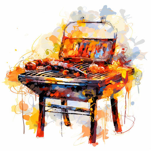 Grill clipart in the style of Impressionistic Art, on white background