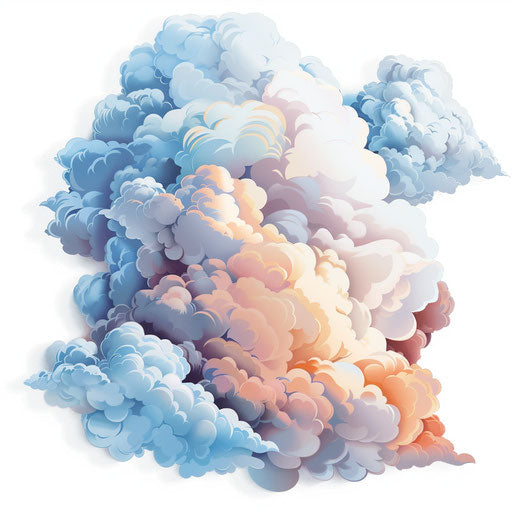 Cartoon clouds in photo realistic style with flat white background, modern design and vibrant colors