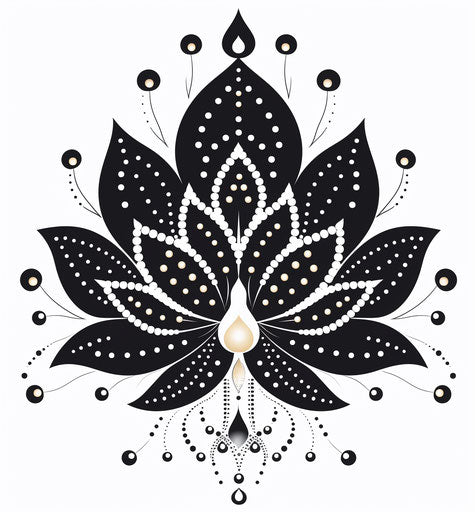 Lotus flower in black henna, elaborate beadwork style