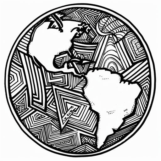 Stylized Earth with geometric patterns and abstract designs