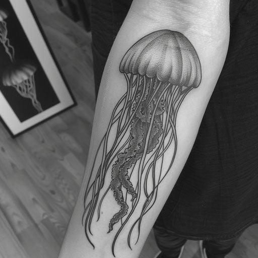 Monochrome jellyfish tattoo with elegant contrast