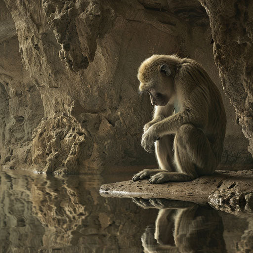 Baboon in a tranquil natural setting, serene and calm