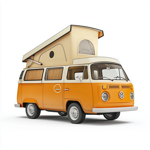 3D camper on flat white background, isolated clipart