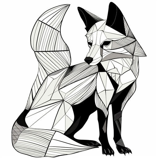 Minimalist fox with abstract shapes in the style of Ruben Ireland Coloring book page