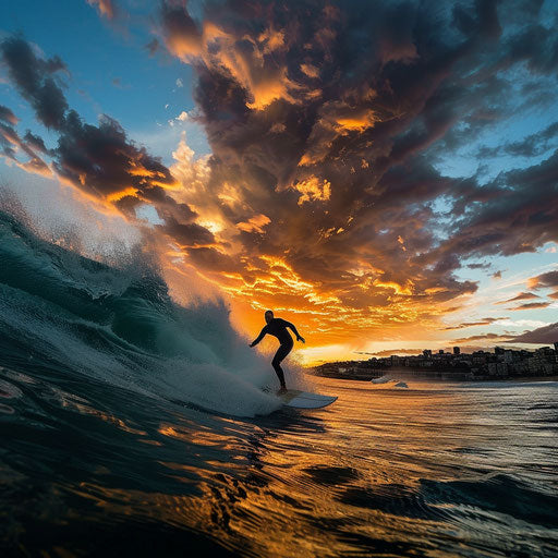 Bondi Beach, Australia: surfer under dramatic sky