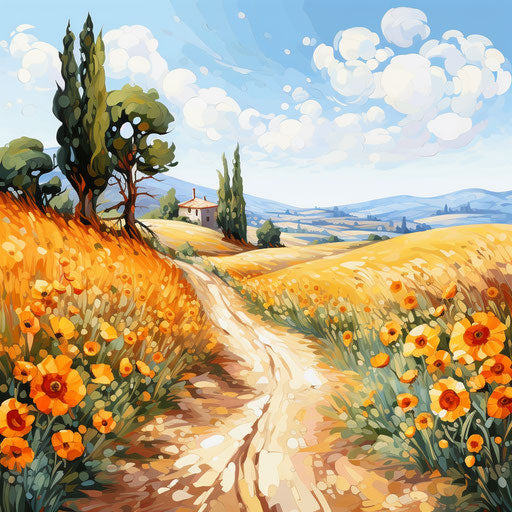 Sunny day clipart in the style of oil painting on white background