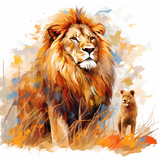 Lion clipart in the style of Impressionistic Art, on a white background