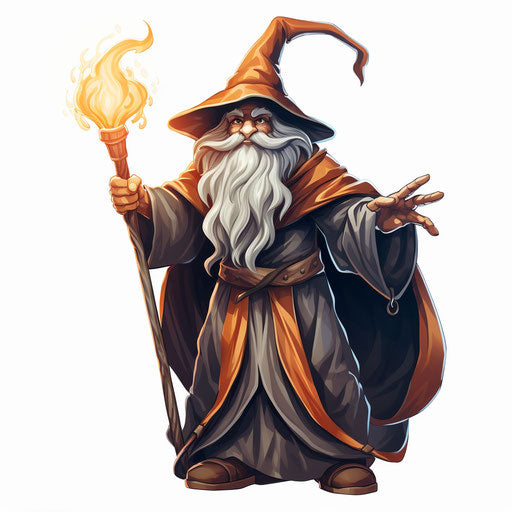 Wizard illustration in the style of Chiaroscuro Art, on white background