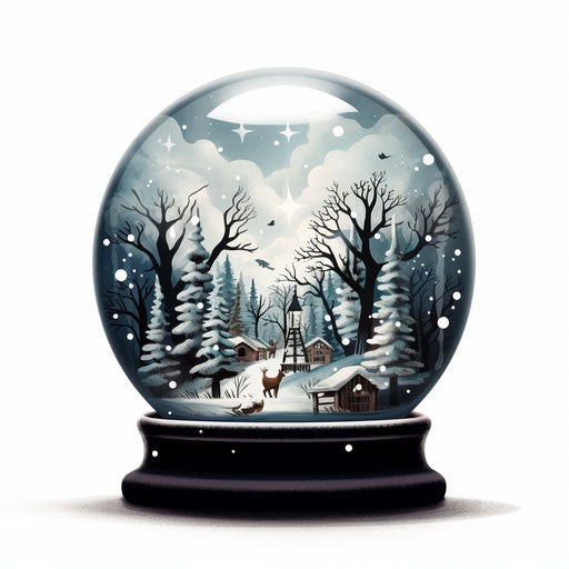 Snow globe artwork in the Chiaroscuro Art style, on a white background