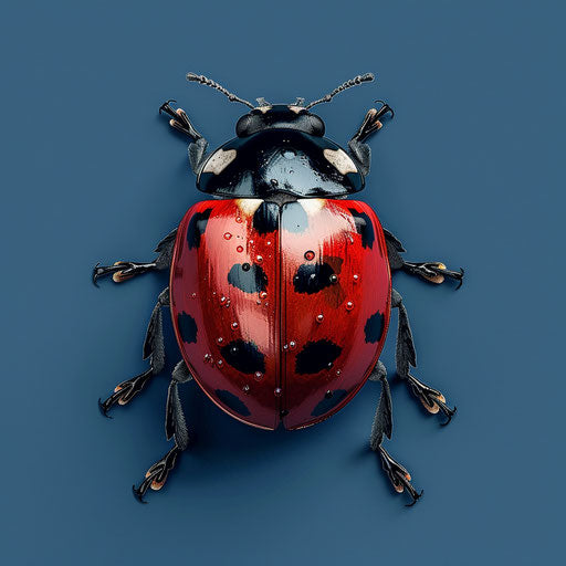 Realistic ladybug on flat indigo background with subtle blur