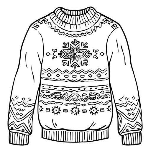 Sweater with snowflake, black and white drawing