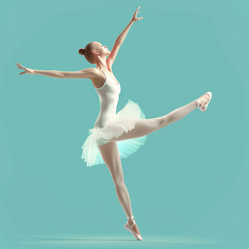 Realistic ballet illustration on a flat, serene aqua background