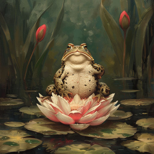 Frog on lily pad in peaceful pond