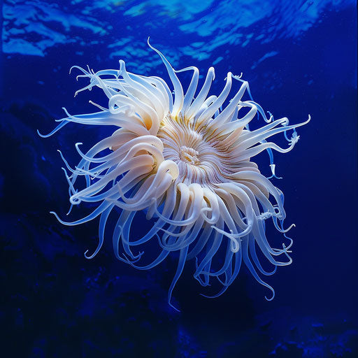 Sea anemone on dramatic deep blue backdrop