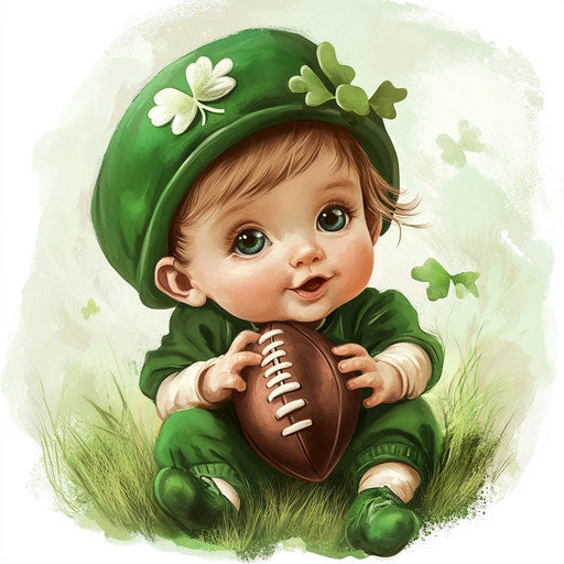 St. Patrick's Day baby holding a football