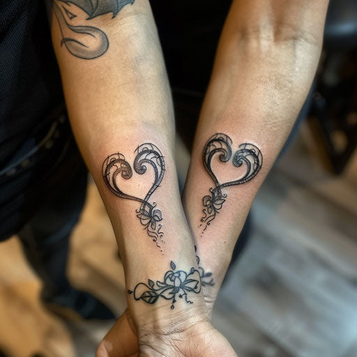 Intertwined heart tattoos for mom and daughter