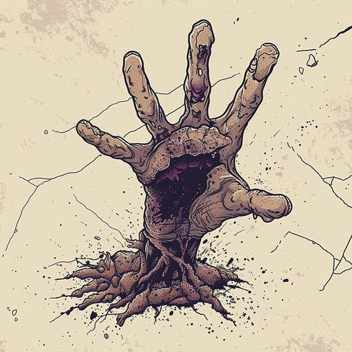 Creepy tattoo sketch of a zombie's hand bursting from the ground