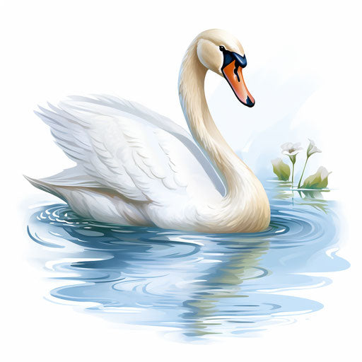 Swan in the style of Oil painting, on a white background