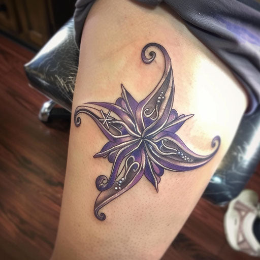 Abstract nautical star tattoo with purple and silver