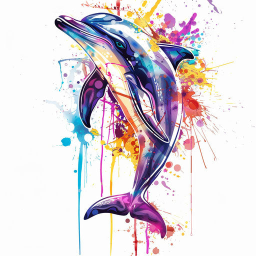 Abstract dolphin tattoo with splashes of bright paint