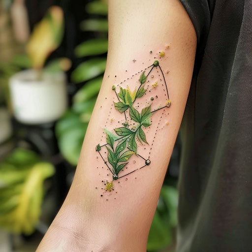 Nature-inspired flat tattoo sketch of the Gemini constellation