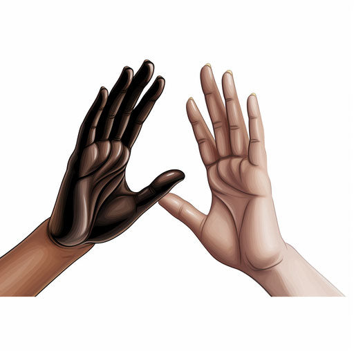 High five in the style of Chiaroscuro Art, on white background