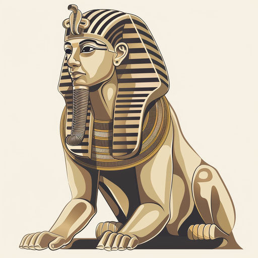 Exotic flat sketch of Egyptian sphinx, sandy beige and gold