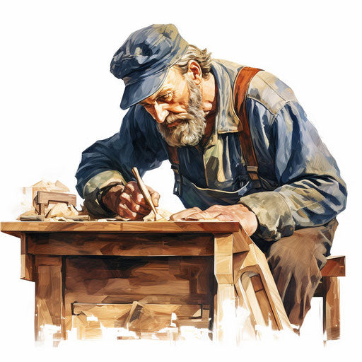 Carpenter clipart in the style of oil painting, on a white background
