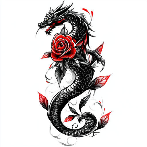 Flat clipart style dragon tattoo for women