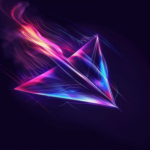 Sleek tattoo sketch of a paper airplane in neon colors on dark background