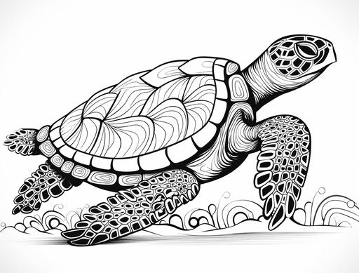 Black and white illustration of a sea turtle
