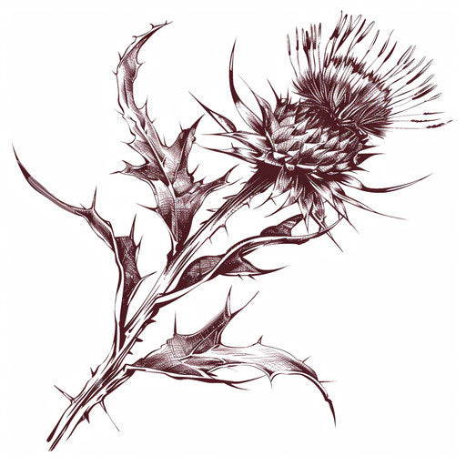 Rustic style small thistle flower tattoo sketch