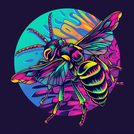 Vibrant sketch of a wasp in clipart style with neon colors and flat design