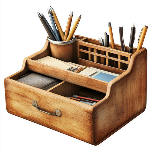 Photo-realistic illustration of a desk organizer