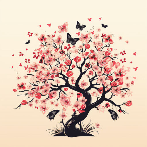 Cherry blossom tree and butterfly vector