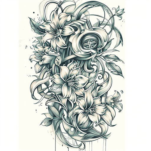 Mechanical tattoo design inspired by Art Nouveau