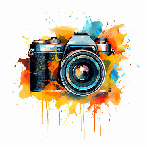 Camera clipart in the style of Impressionistic Art, on white background