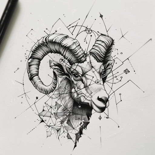 Design an abstract tattoo with geometric shapes of the ram