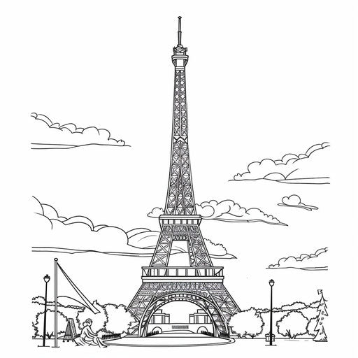 Minimalist Eiffel Tower with clean lines and simple details