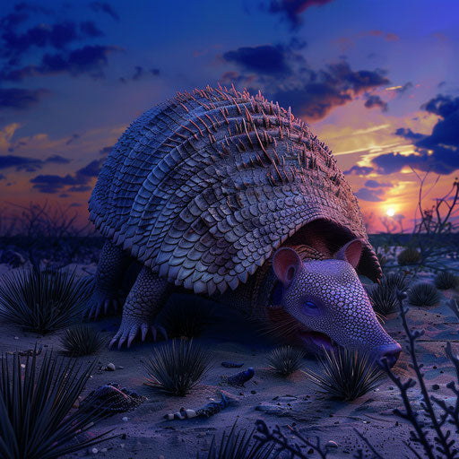 A nocturnal armadillo emerging at twilight to start nightly adventures