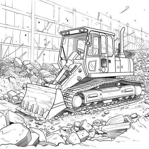 Bulldozer clearing construction site: detailed illustration