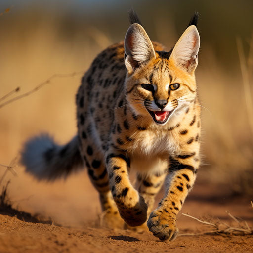 A serval cat in full motion