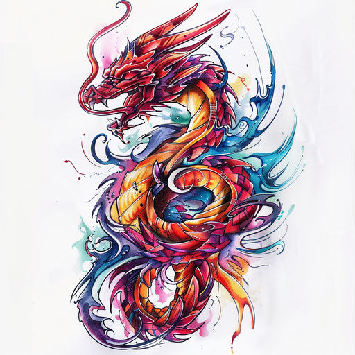 Flame and dragon merging, dynamic and colorful