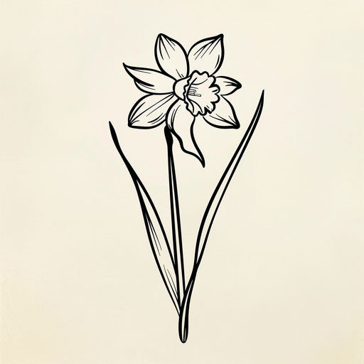 Minimalist sketch of daffodil, March birth flower in bold