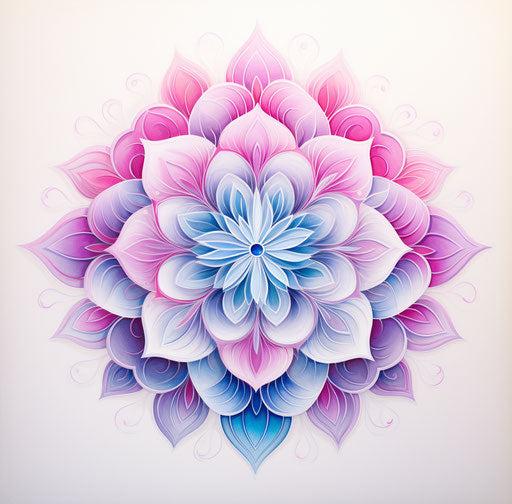 Circular Hindu flower, magenta and dark azure tones