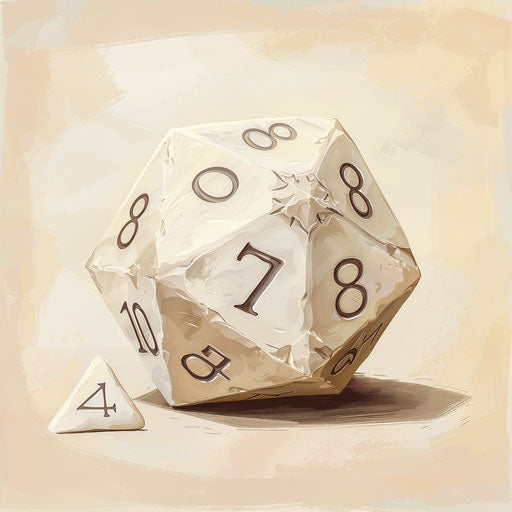 Cream background, d20 clipart in realistic style, muted tones